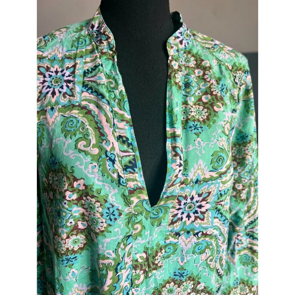 Woman’s J. Crew Floral/Geometric Dress or Tunic or Cover Up in Green Multicolor - Picture 3 of 8